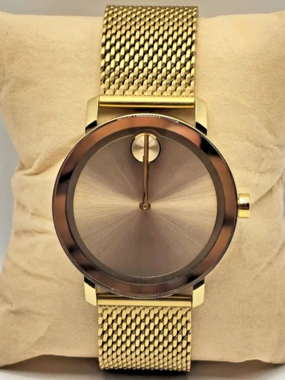 Movado Bold Mens Gold Tone Mesh Bracelet Brown Dial Watch